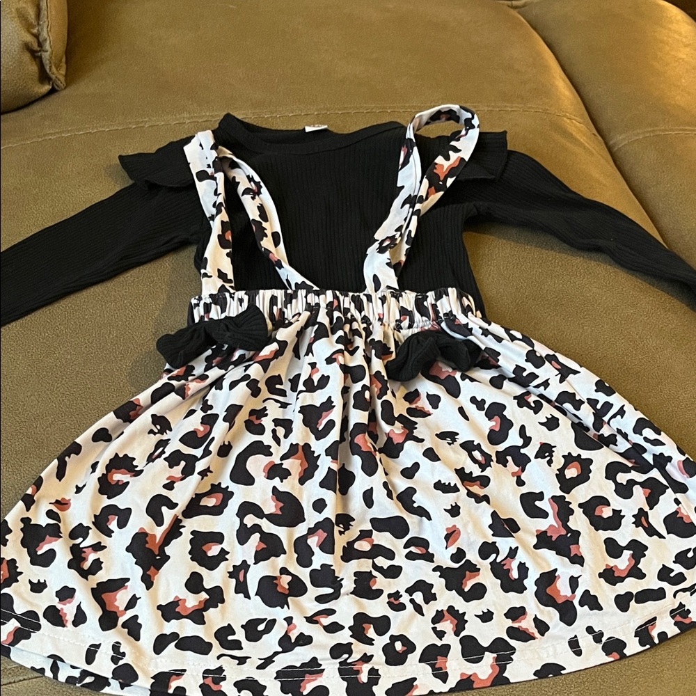 Leopard Print Suspender Skirt with Black Top
